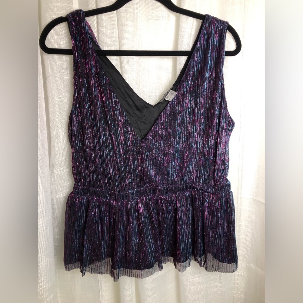 VENUS Shimmering Black and Purple Sleeveless Blouse NWOT size Large - Picture 3 of 12